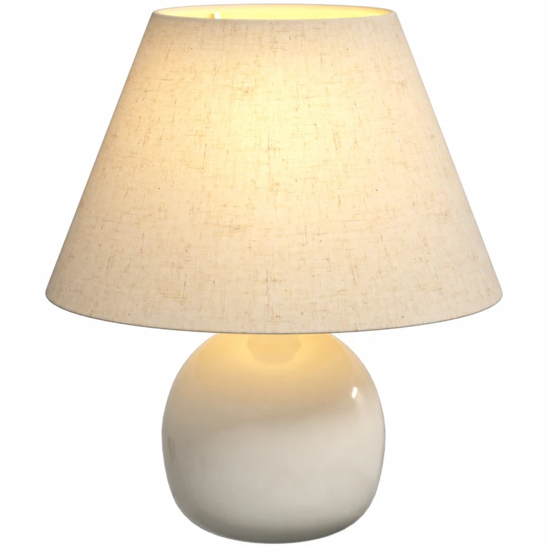 HOMCOM Lampe de Table Vintage Lampe de Chevet avec Base en Céramique Abat-jour en Lin Interrupteur à Bascule Crème