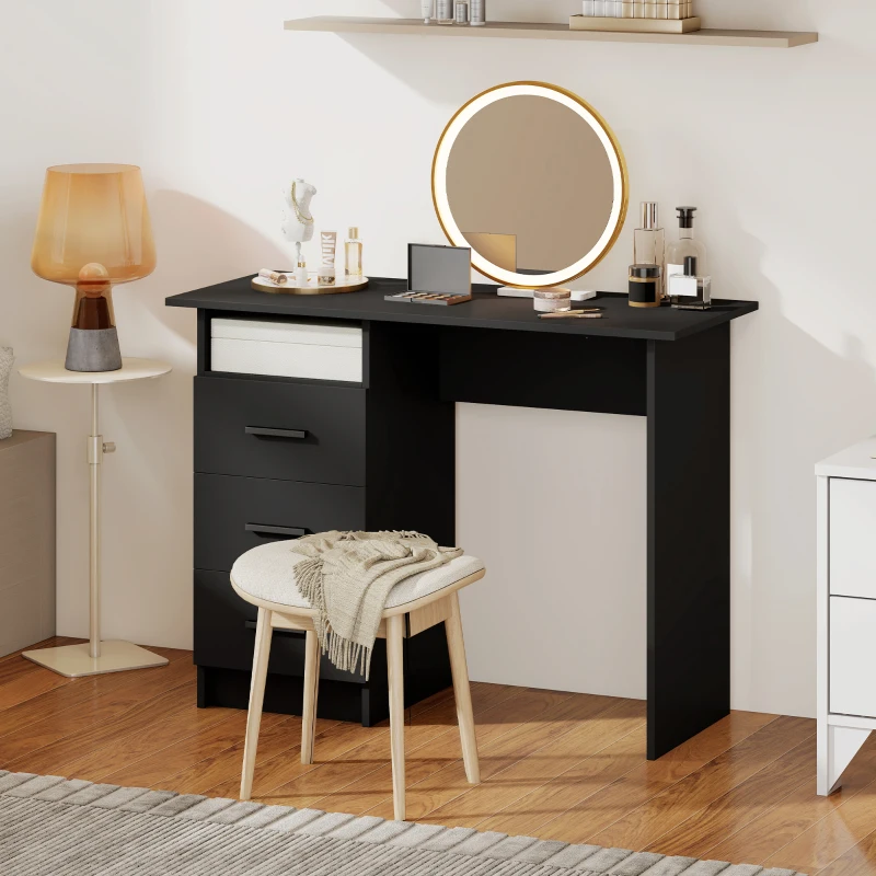 HOMCOM Platzsparender Schreibtisch mit 3 Schubladen, offenem Fach, Büroschreibtisch, modern, PC-Tisch für Zuhause und Büro, 100x40x75 cm, Schwarz