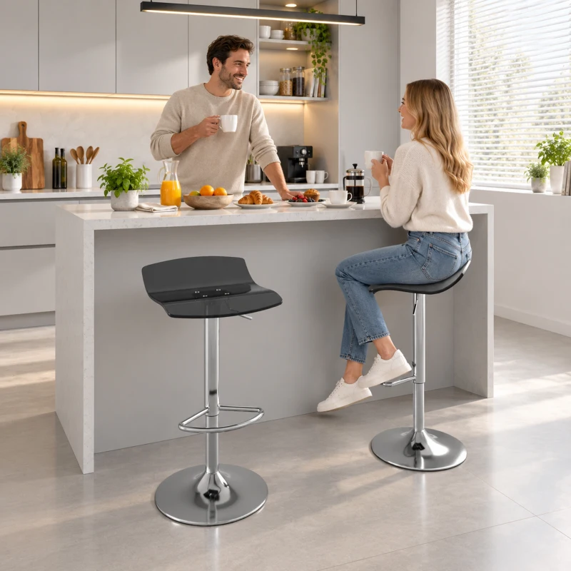 HOMCOM Set de 2 scaune de bar design contemporan pivotante 360° înălțime reglabilă cu suport pentru picioare 39x39x67-87cm negru