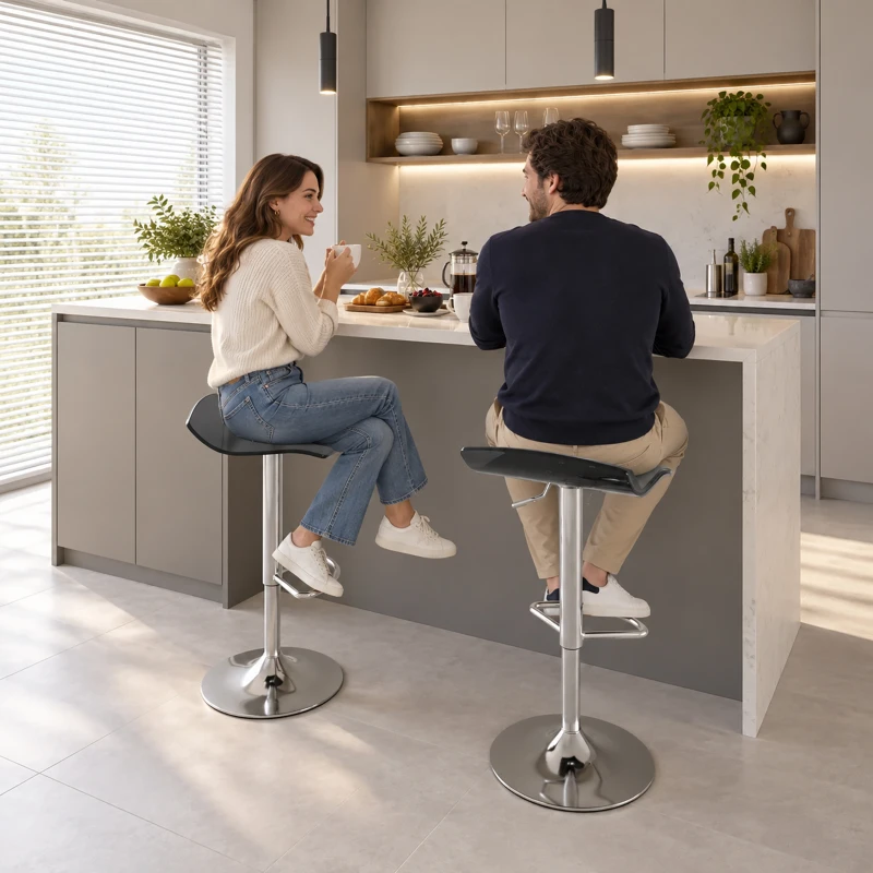 HOMCOM Set de 2 scaune de bar design contemporan pivotante 360° înălțime reglabilă cu suport pentru picioare 39x39x67-87cm negru