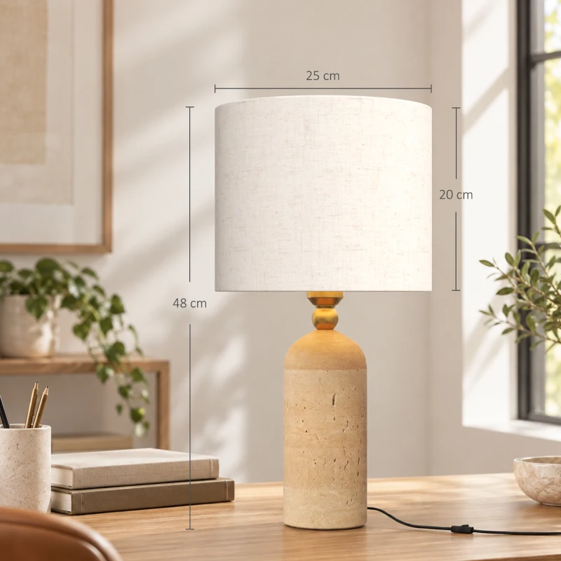 HOMCOM Lámpara de mesa vintage E27 para mesita de noche con pantalla de tela y cable, 48 cm, beige