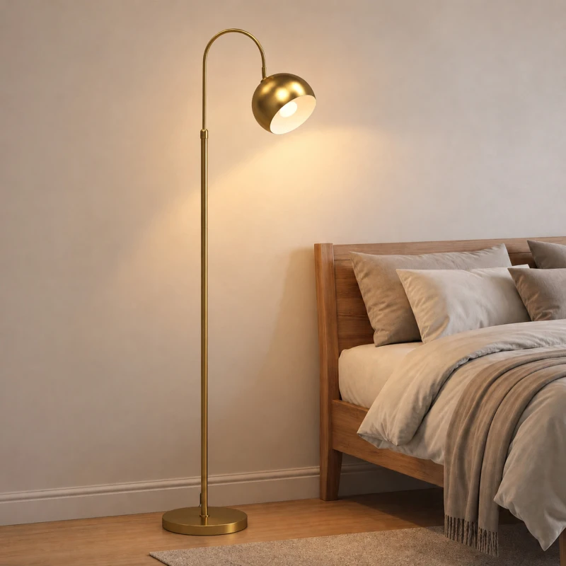HOMCOM Lampadar pentru Living, Lampă de Podea Modernă 40W, Soclu E27, Înălțime Reglabilă, Abajur Orientabil, Auriu
