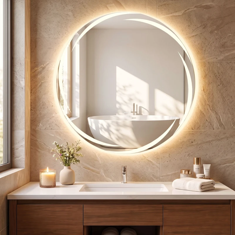 HOMCOM Oglindă de baie rotundă cu lumini LED 60x60 cm Oglindă de perete Anti-ceață Memorie 3 temperaturi de culoare Luminozitate reglabilă