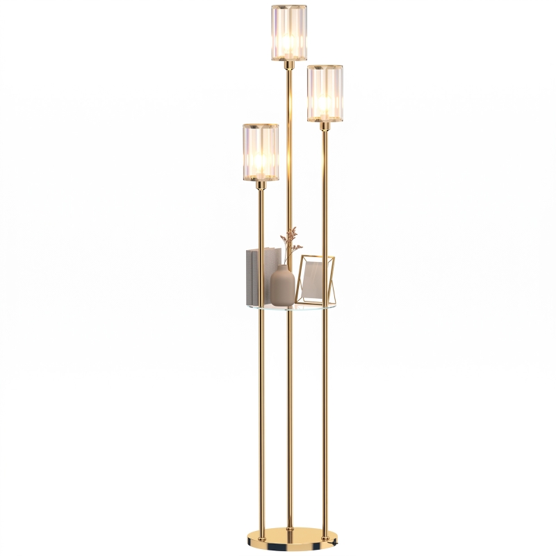 HOMCOM Stehlampe mit Ablage Glas 3-flammig Stehleuchte Lampenschirme Glas Gold