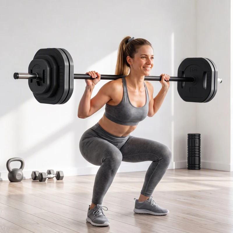 SPORTNOW Hantel-Set 30 kg, Einstellbare quadratische Scheiben mit Griffen, rutschfeste Stahlstange 3 Teile, Schwarz