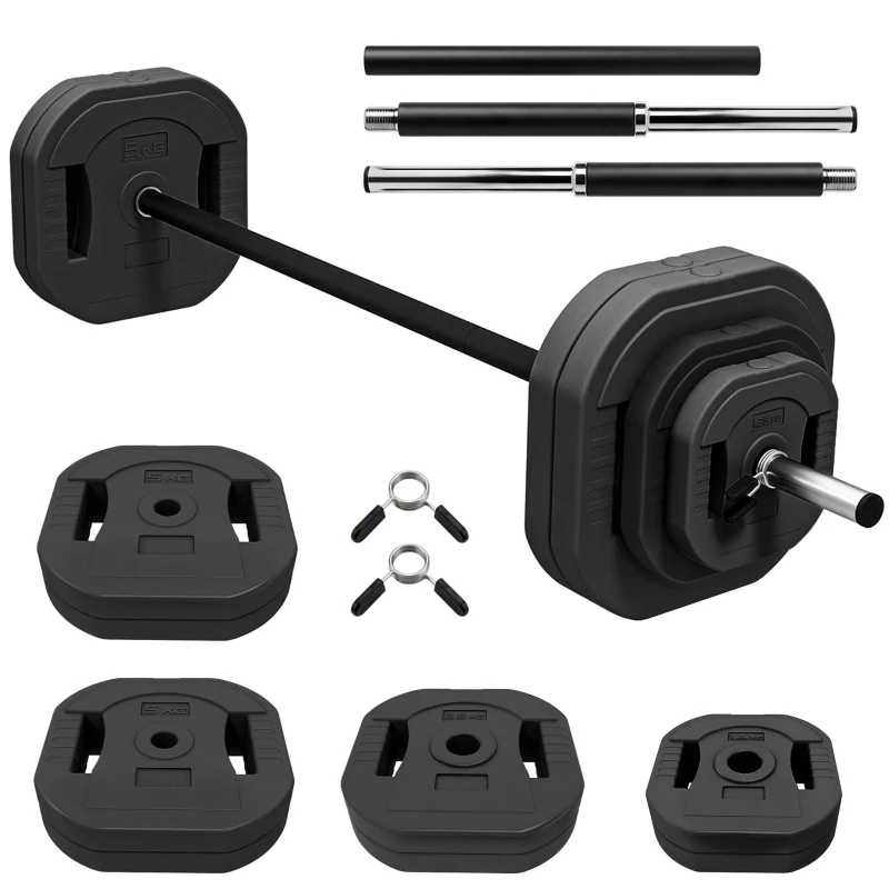 SPORTNOW Hantel-Set 30 kg, Einstellbare quadratische Scheiben mit Griffen, rutschfeste Stahlstange 3 Teile, Schwarz