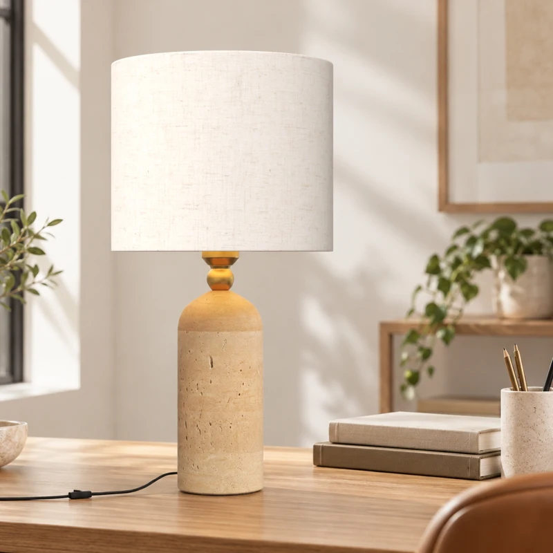 HOMCOM Lámpara de mesa vintage E27 para mesita de noche con pantalla de tela y cable, 48 cm, beige