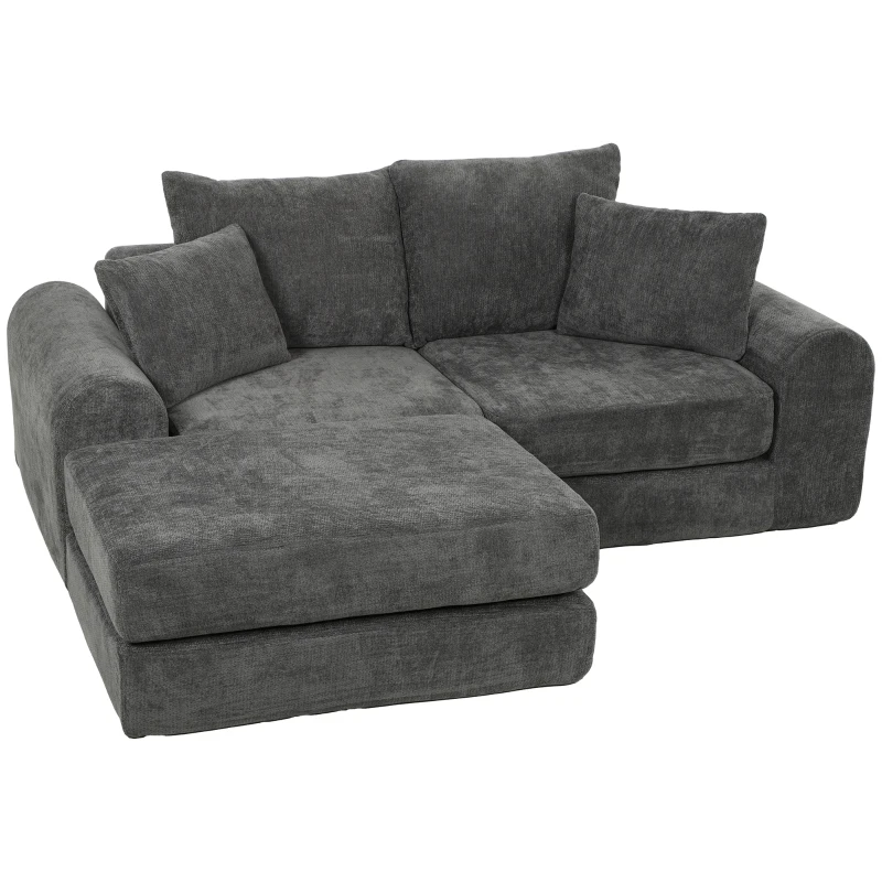 HOMCOM Canapé d'angle modulaire convertible, transformable, design doux sans arêtes dures, profondeur d'assise 76 cm, mousse haute densité, gris foncé
