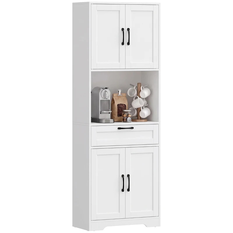 HOMCOM Dulap bucătărie 170 cm cu 4 uși închidere amortizată sertar rafturi reglabile blat pentru cuptor cu microunde Alb