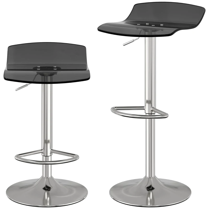 HOMCOM Set de 2 scaune de bar design contemporan pivotante 360° înălțime reglabilă cu suport pentru picioare 39x39x67-87cm negru