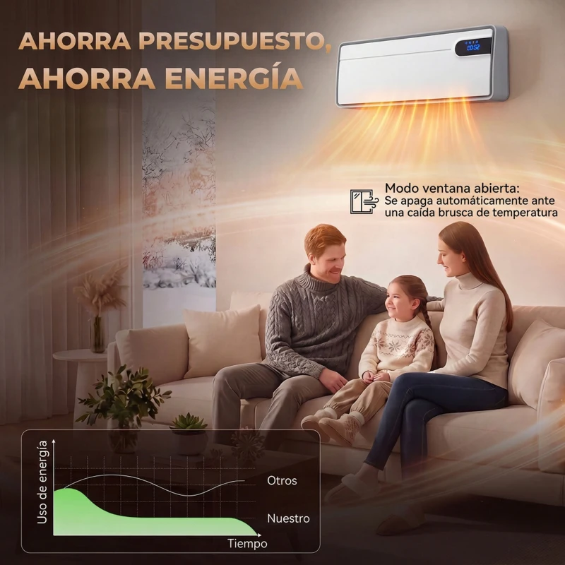 HOMCOM Calefactor Eléctrico Cerámico de Pared 2000W con WiFi App 3 Modos Pantalla LED Temporizador Mando a Distancia Blanco
