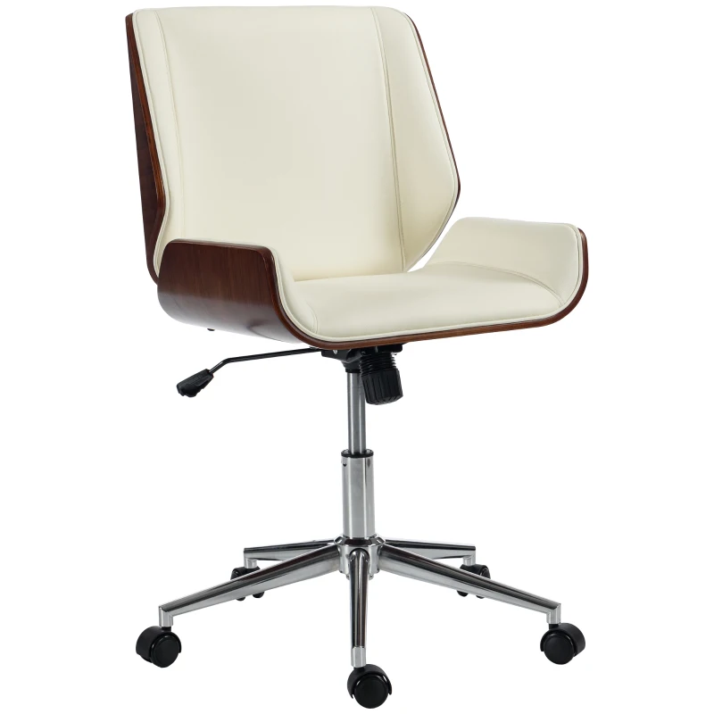 Vinsetto Scaun de Birou Design Vintage, Înălțime Reglabilă, Rotativ 360°, Bază Cromată, 53 x 60 x 86-96 cm, Crem