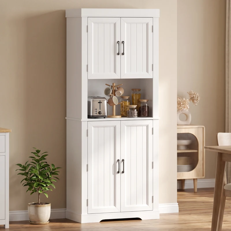 HOMCOM Vorratsschrank mit Mikrowellenfach 183 cm Weiß