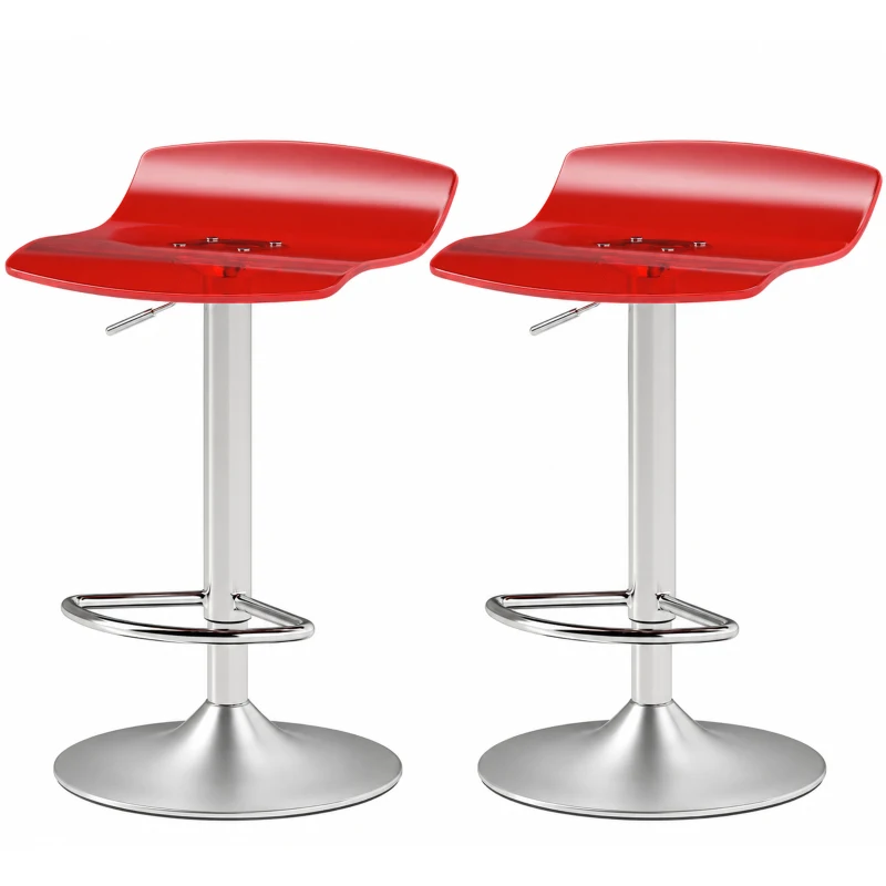 HOMCOM Set de 2 taburete de bar cu design contemporan rotative 360° înălțime reglabilă cu suport pentru picioare 39x39x67-87cm roșu