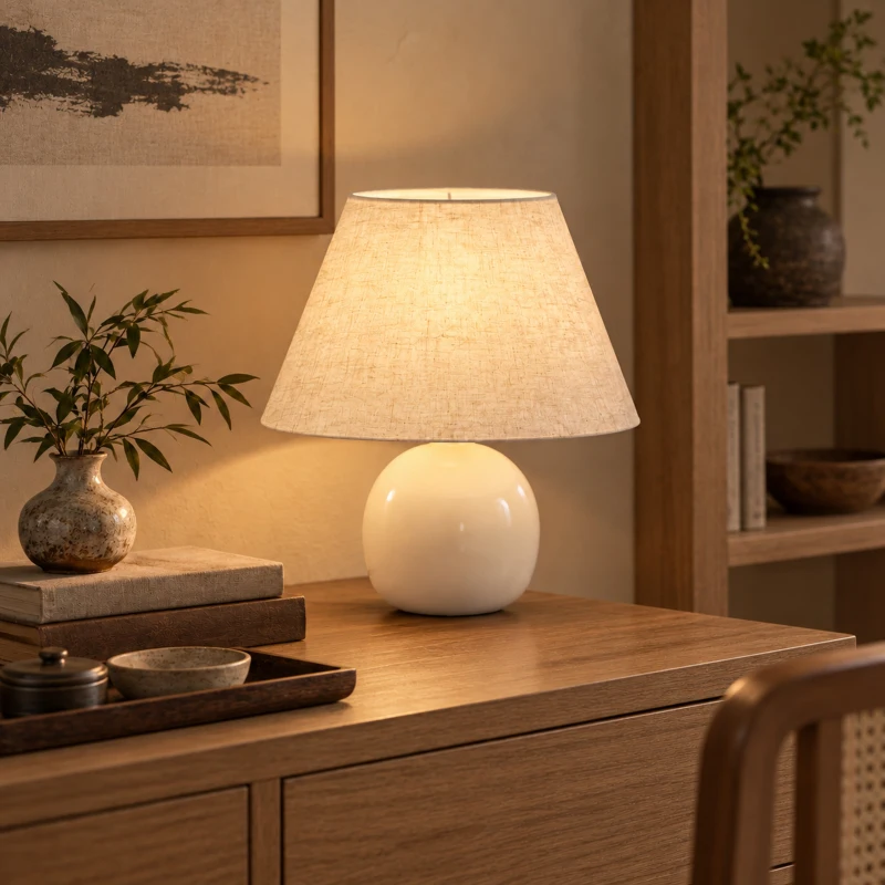 HOMCOM Lampe de Table Vintage Lampe de Chevet avec Base en Céramique Abat-jour en Lin Interrupteur à Bascule Crème
