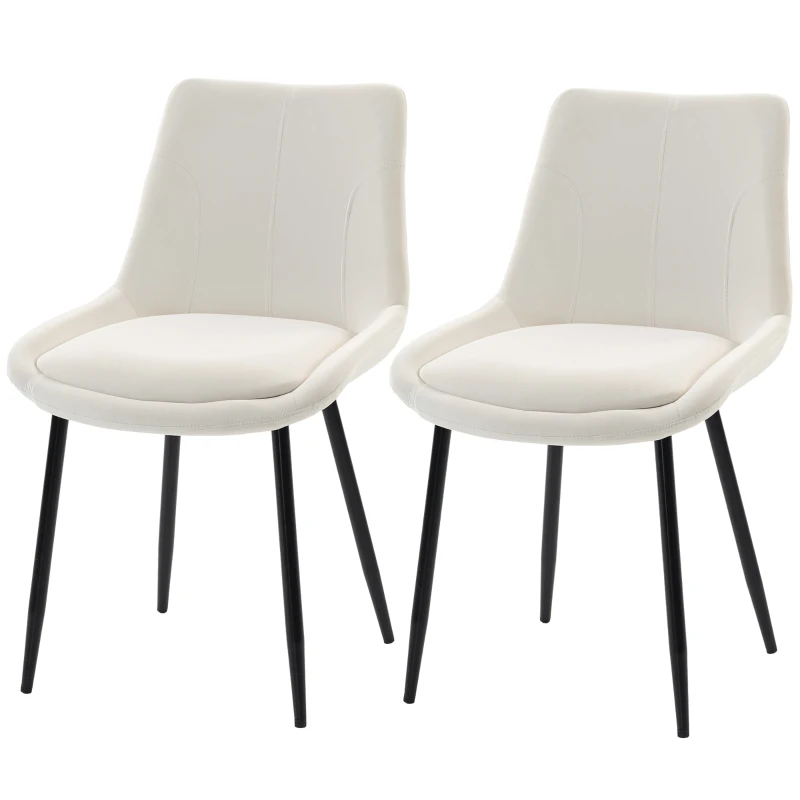 HOMCOM Ensemble 2 chaises de repas en velours pour cuisine, Blanc crème