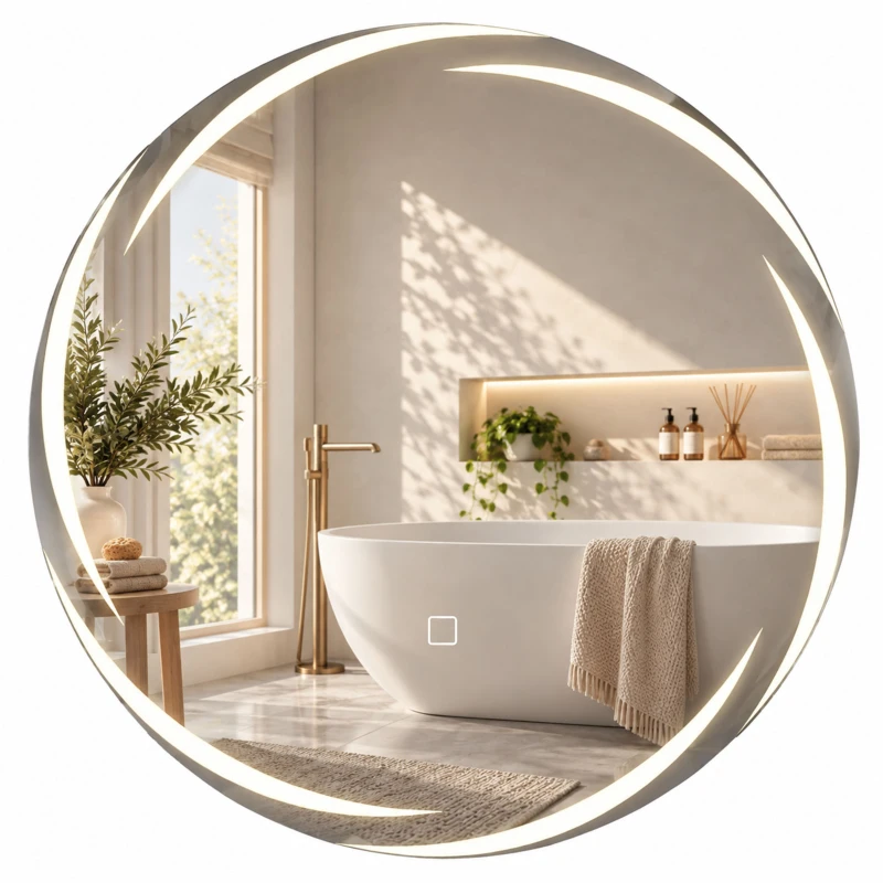 HOMCOM Oglindă de baie rotundă cu lumini LED 60x60 cm Oglindă de perete Anti-ceață Memorie 3 temperaturi de culoare Luminozitate reglabilă