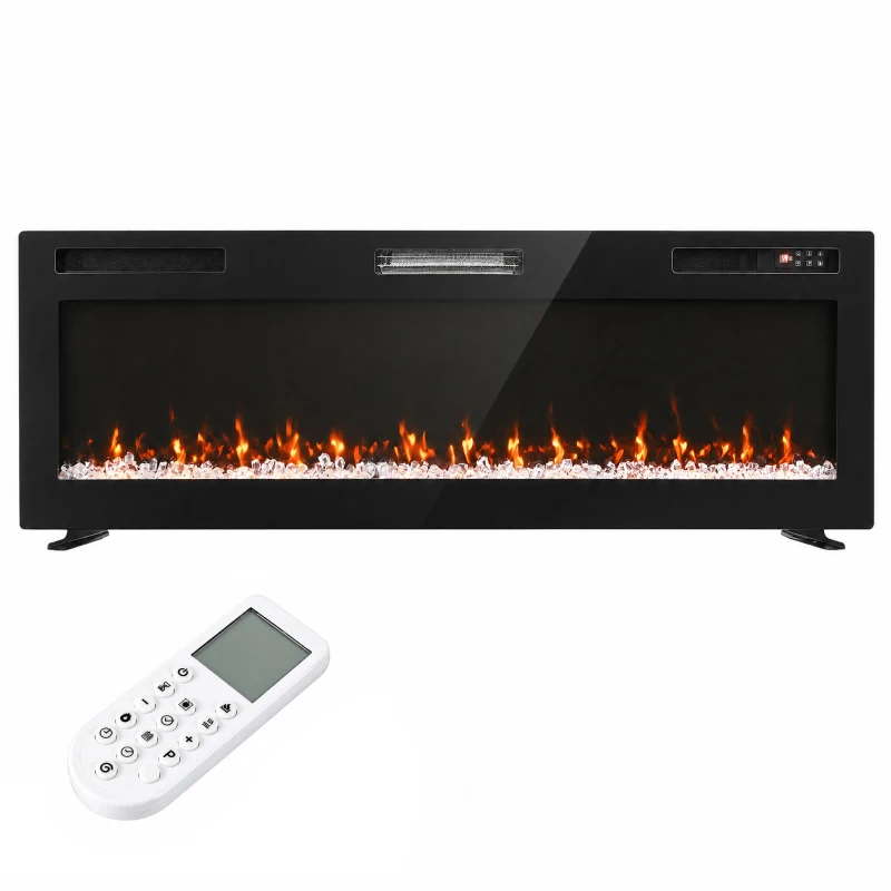 HOMCOM Cheminée électrique encastrable, murale et autoportante Slim 153 cm avec télécommande, 900/1800 W, minuterie, 35 m², Noir