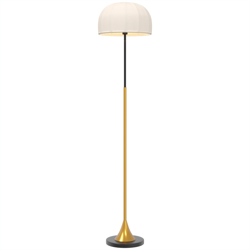 HOMCOM Stehlampe Wohnzimmer 40 W mit Kuppelschirm, Fußschalter, 158 cm, Gold und Weiß