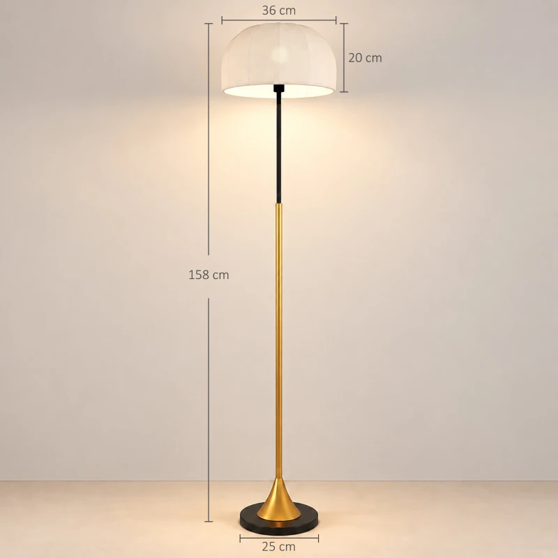 HOMCOM Lampadar de podea living 40W cu abajur în formă de cupolă, comutator la picior, 158 cm, auriu și alb