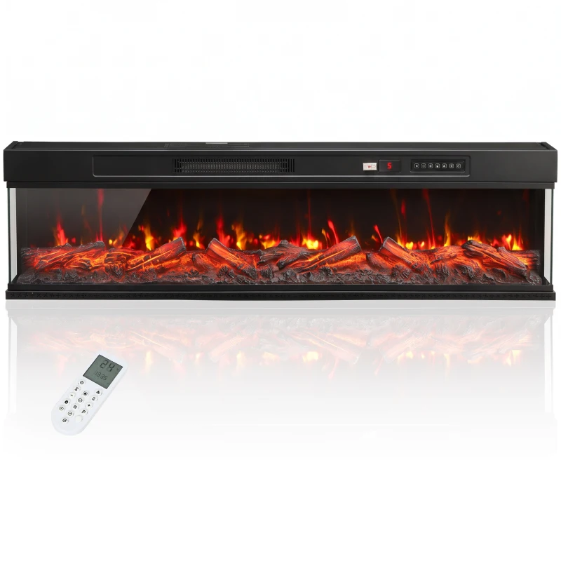 HOMCOM Cheminée électrique encastrable ou sur pied 750/1500W 3 faces 12 couleurs de flamme 3D thermostat télécommande Noir