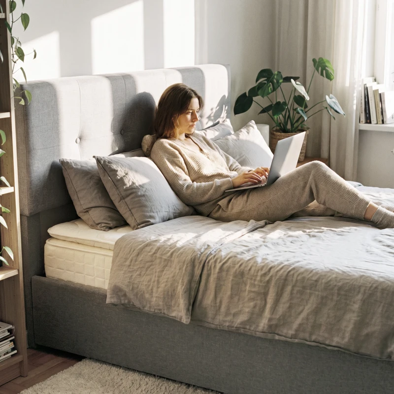 HOMCOM Cama Contenedor 140 x 190 cm Acolchada Efecto Lino, Gris Oscuro