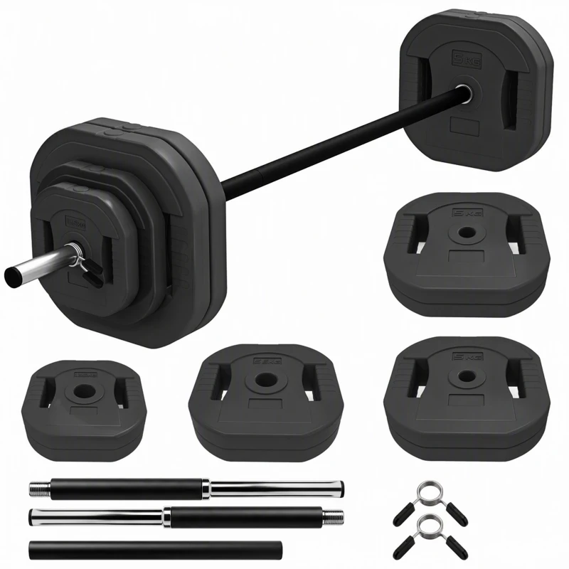 SPORTNOW Hantel-Set 30 kg, Einstellbare quadratische Scheiben mit Griffen, rutschfeste Stahlstange 3 Teile, Schwarz