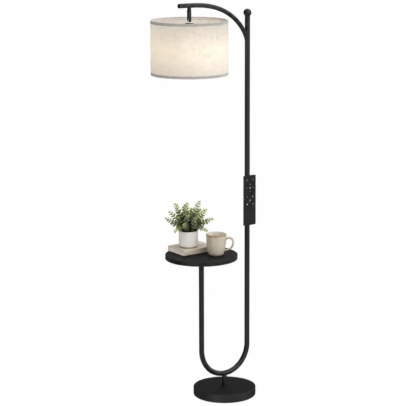 HOMCOM Dimmbare LED-Stehlampe mit Ablage 11 Farbtemperaturen und Helligkeitsstufen Einstellbarer Schirm RF-Fernbedienung Fußschalter Schwarz