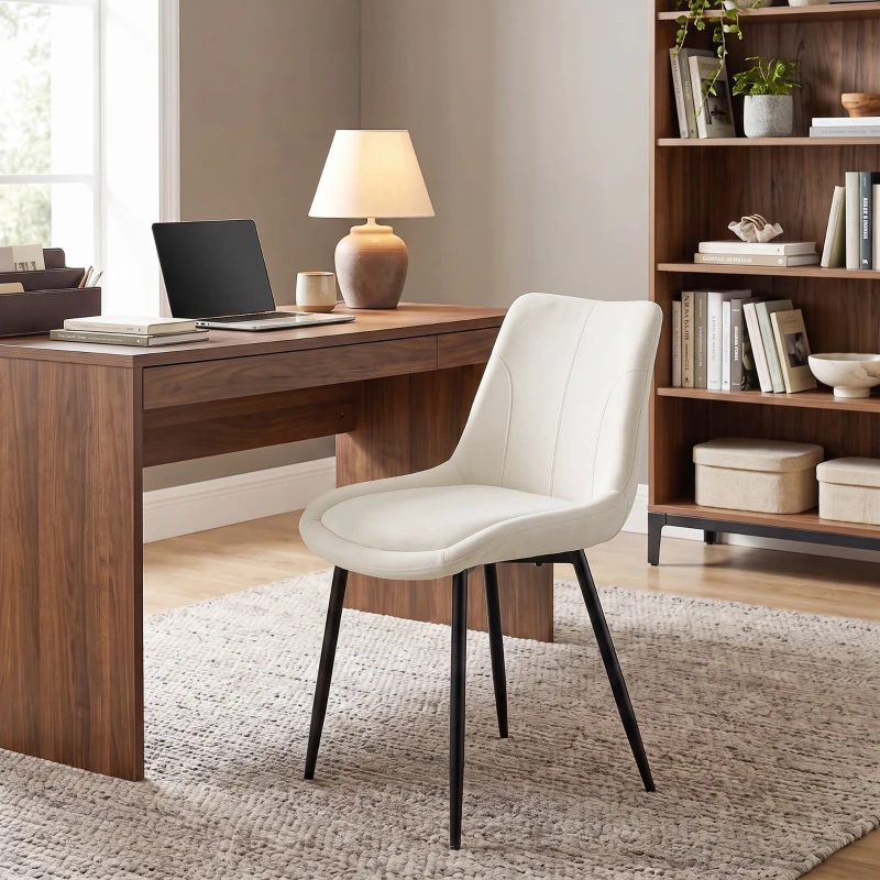 HOMCOM Ensemble 2 chaises de repas en velours pour cuisine, Blanc crème