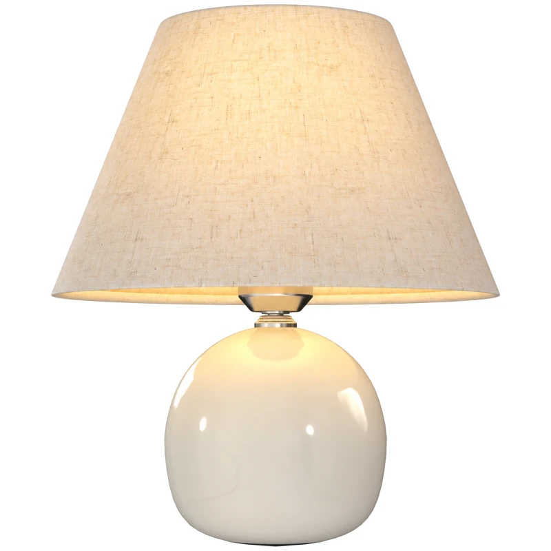 HOMCOM Lampă de Masă Vintage Lampă de Noptieră cu Bază din Ceramică Abajur din In Comutator Basculant Crem