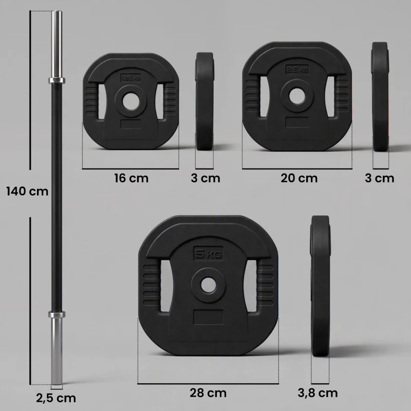 SPORTNOW Hantel-Set 30 kg, Einstellbare quadratische Scheiben mit Griffen, rutschfeste Stahlstange 3 Teile, Schwarz