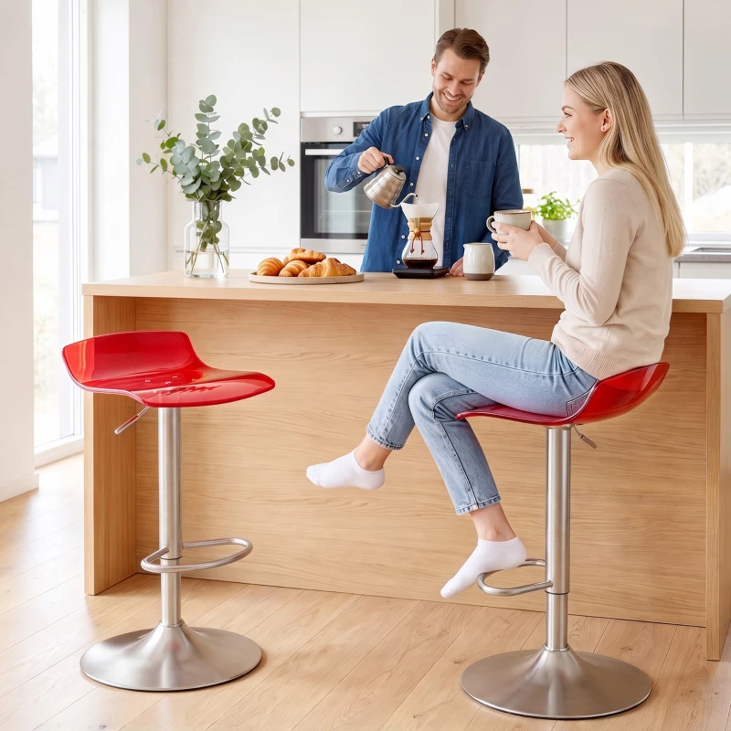HOMCOM Set de 2 taburete de bar cu design contemporan rotative 360° înălțime reglabilă cu suport pentru picioare 39x39x67-87cm roșu