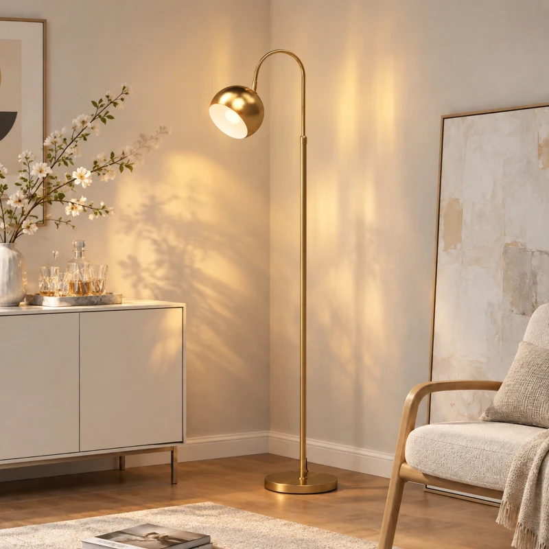 HOMCOM Lampadar pentru Living, Lampă de Podea Modernă 40W, Soclu E27, Înălțime Reglabilă, Abajur Orientabil, Auriu