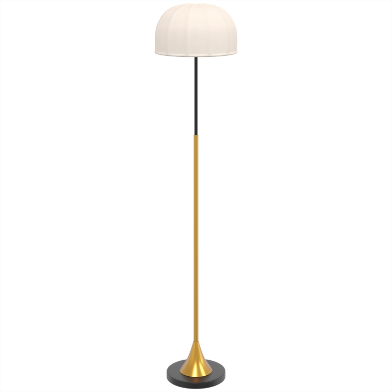 HOMCOM Lampadar de podea living 40W cu abajur în formă de cupolă, comutator la picior, 158 cm, auriu și alb