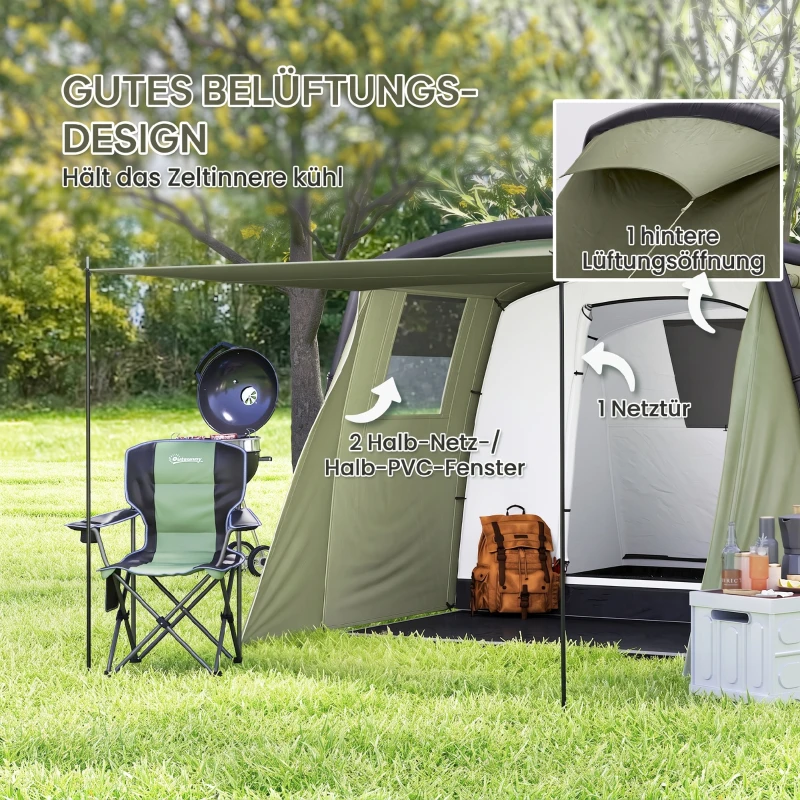 Outsunny Aufblasbares Campingzelt 3 Personen Outdoor Tunnelzelt mit Seitenfenstern Tür Luftträger 4,4 x 2,8 x 1,95 m Grün