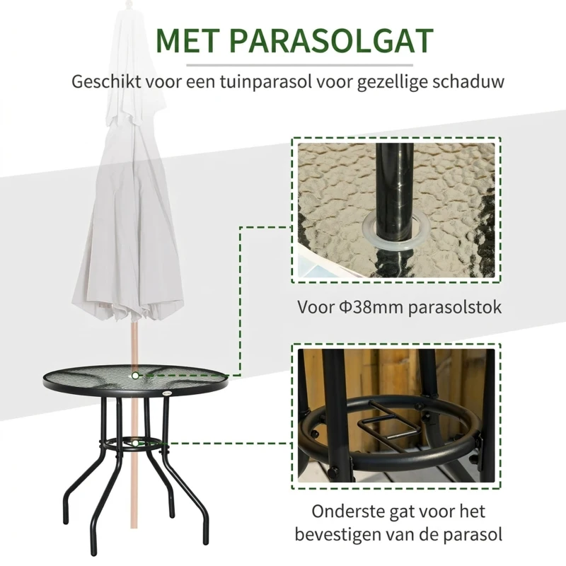 Outsunny Balkontafel tuin bijzettafel tuinmeubelen terrastafel met parasolgat