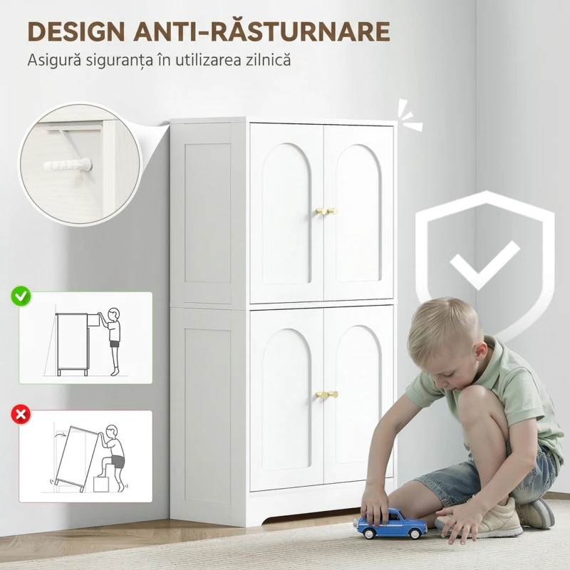 HOMCOM Comodă Bucătărie cu 2 Dulapuri, 4 Uși, 2 Rafturi Reglabile, Alb