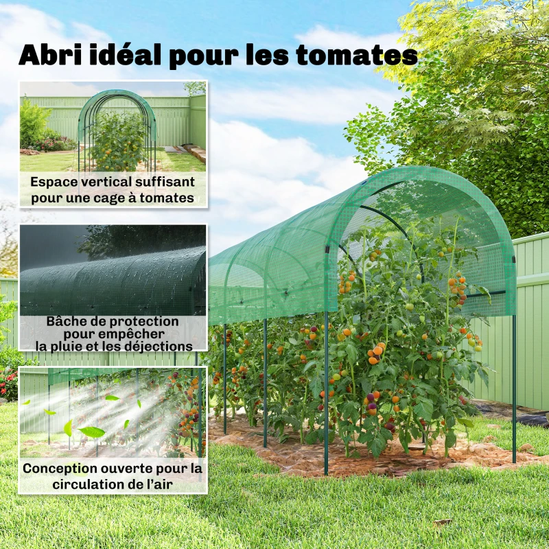 Outsunny Serre de Jardin, Serre à Tomates 4 x 1,20 x 1,70 m, 5 Arceaux en Acier - Bâche en PE, Vert