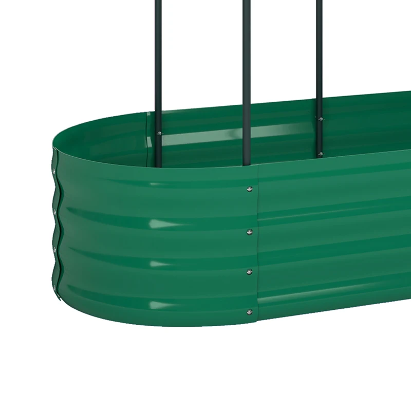 Outsunny Galvanised Raised Garden Bed with Arched Trellis, 4 x 2 x 4.6ft Metal Raised Bed for Garden with Open Bottom, Green