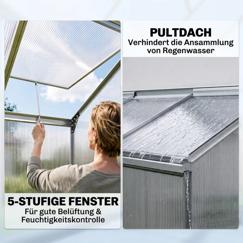 Outsunny Anlehngewächshaus, Schiebetür, Dachfenster, Polycarbonat+Aluminium, Farbe: Silber, 192 x 68 x 196 cm