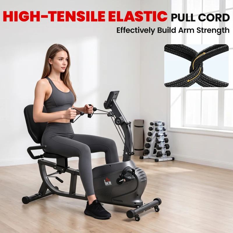HOMCOM Recumbent Seated Exercise Bike, Recovery Rehab Exercise Bike Home Exerciser, 8-Level Magnetic Resistance Stationary Bike with Pad Holder, LCD Monitor, Wheels for Indoor Cardio Workout, Black
