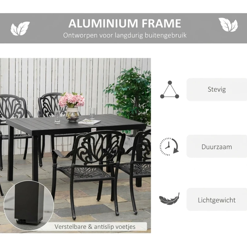 Outsunny tuintafel voor 6 personen, aluminium 140cm x 90cm x 74cm