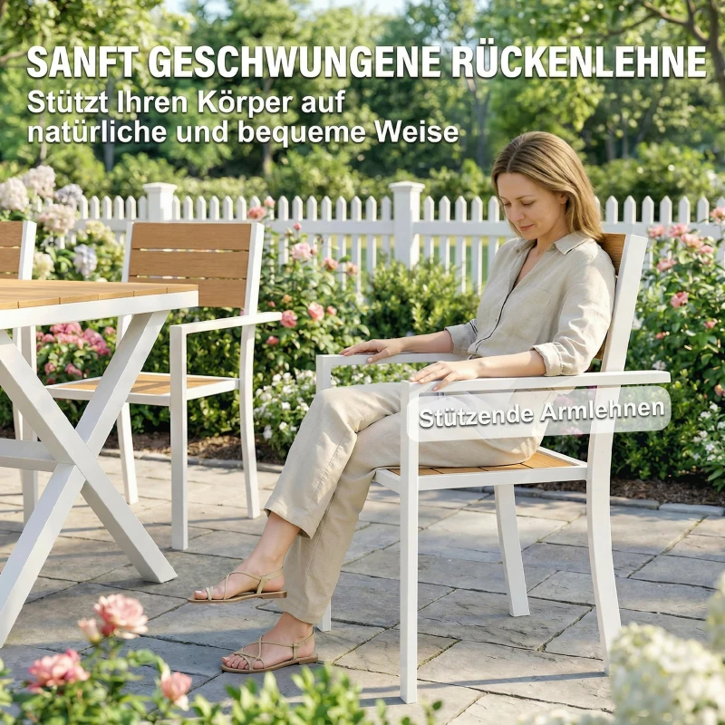 Outsunny Tuinmeubelset 7-delig met tafel en 6 stapelbare stoelen houtlook aluminium frame teak
