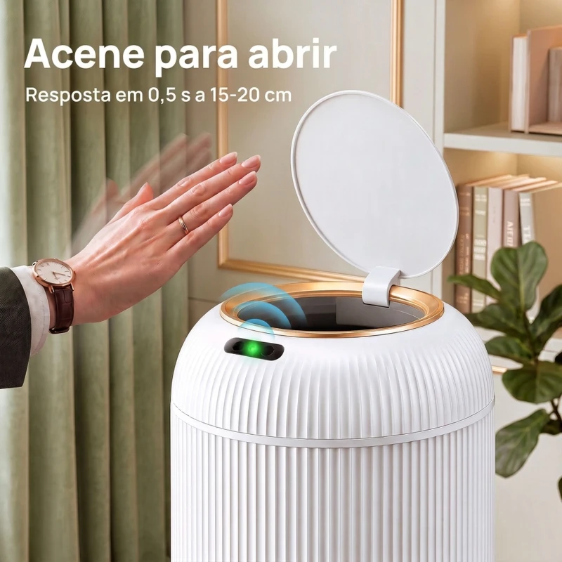 HOMCOM Caixote do Lixo Automático 10 L para Cozinha com Sensor Infravermelho, Fecho Suave e Anti-impressões, Branco