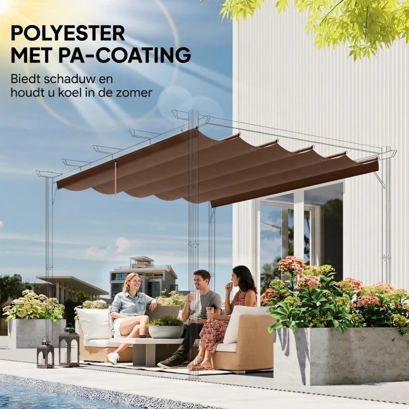 Outsunny Vervangingshoes voor 4 x 3 m pergola, oprolbaar, met waterafvoergaten, weerbestendig, polyester, Koffie