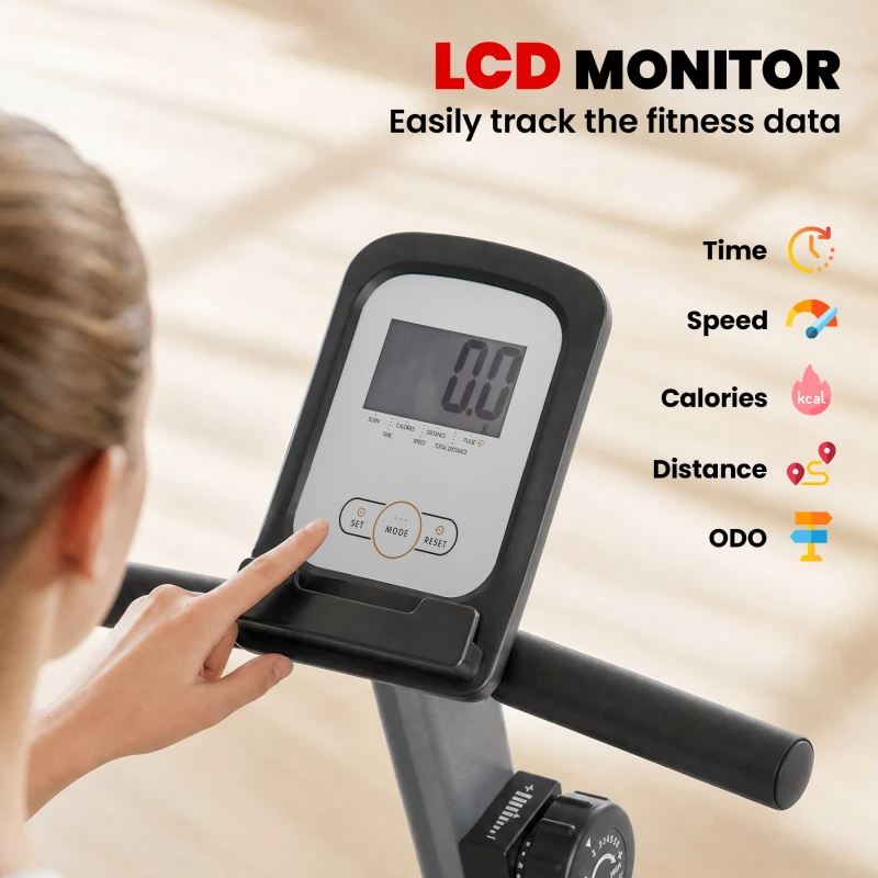 HOMCOM Exercise Bike with LCD Display, Stationary Bike with Quiet 8-Level Magnetic Resistance, Adjustable Seat and Backrest, Indoor Cycling Exercise Equipment for Home Gym Fitness Workout Training