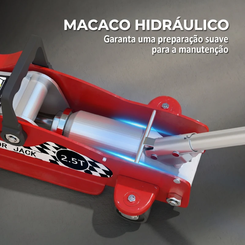 HOMCOM Macaco Hidráulico para Carro 2,5 T, Altura de Elevação 80-360 mm, Baixo Perfil, com Rodas e Pega Superior, para Automóvel e SUV