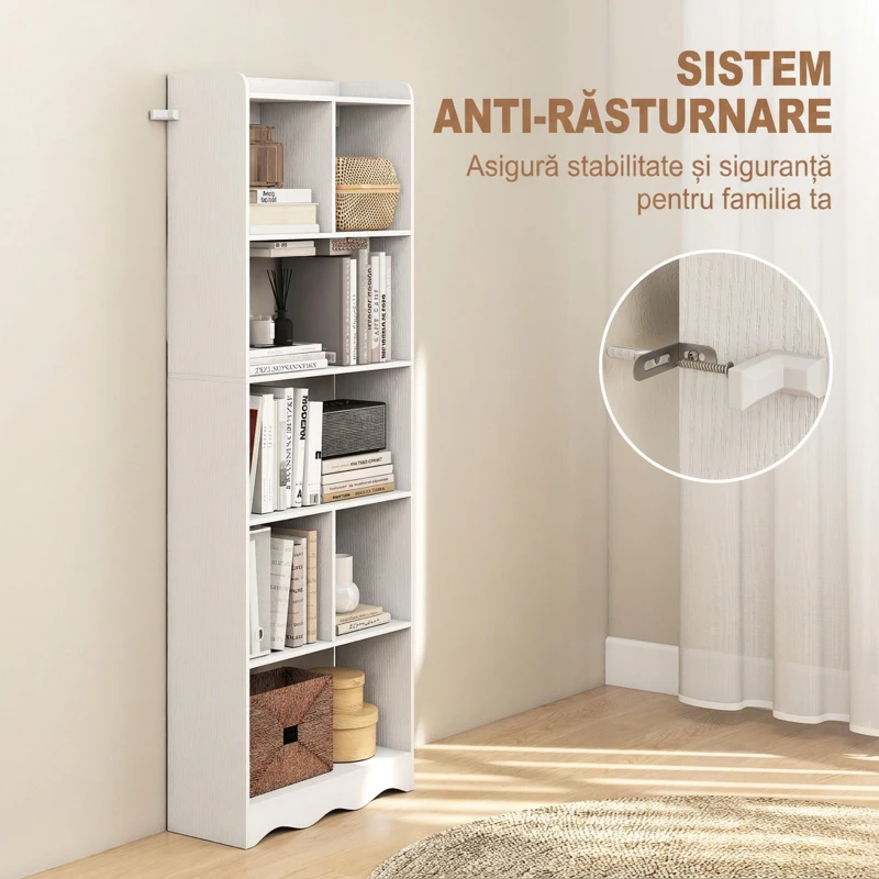 HOMCOM Bibliotecă cu 6 Rafturi și Rafturi Deschise Compartimentate, Alb