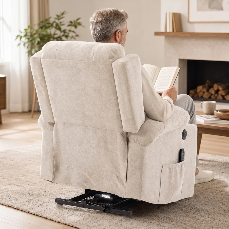 HOMCOM Sillón Relax Reclinable Eléctrico Levanta Personas con 8 Puntos Masaje y Calor Lumbar Puerto USB Mando Reposapiés Crema