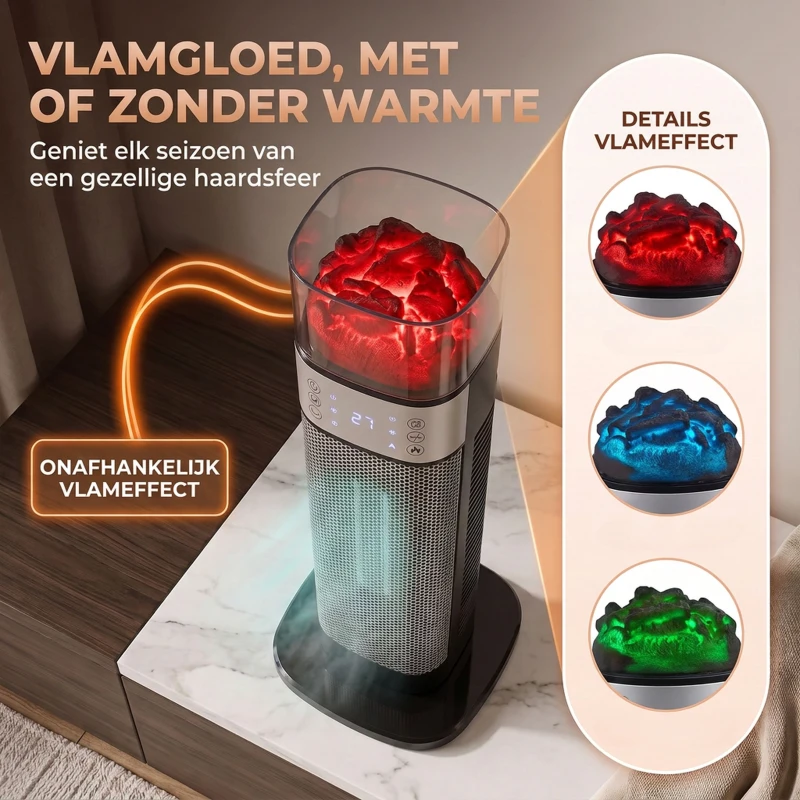HOMCOM Keramische ventilatorkachel 2000W met thermostaat en afstandsbediening, zwart